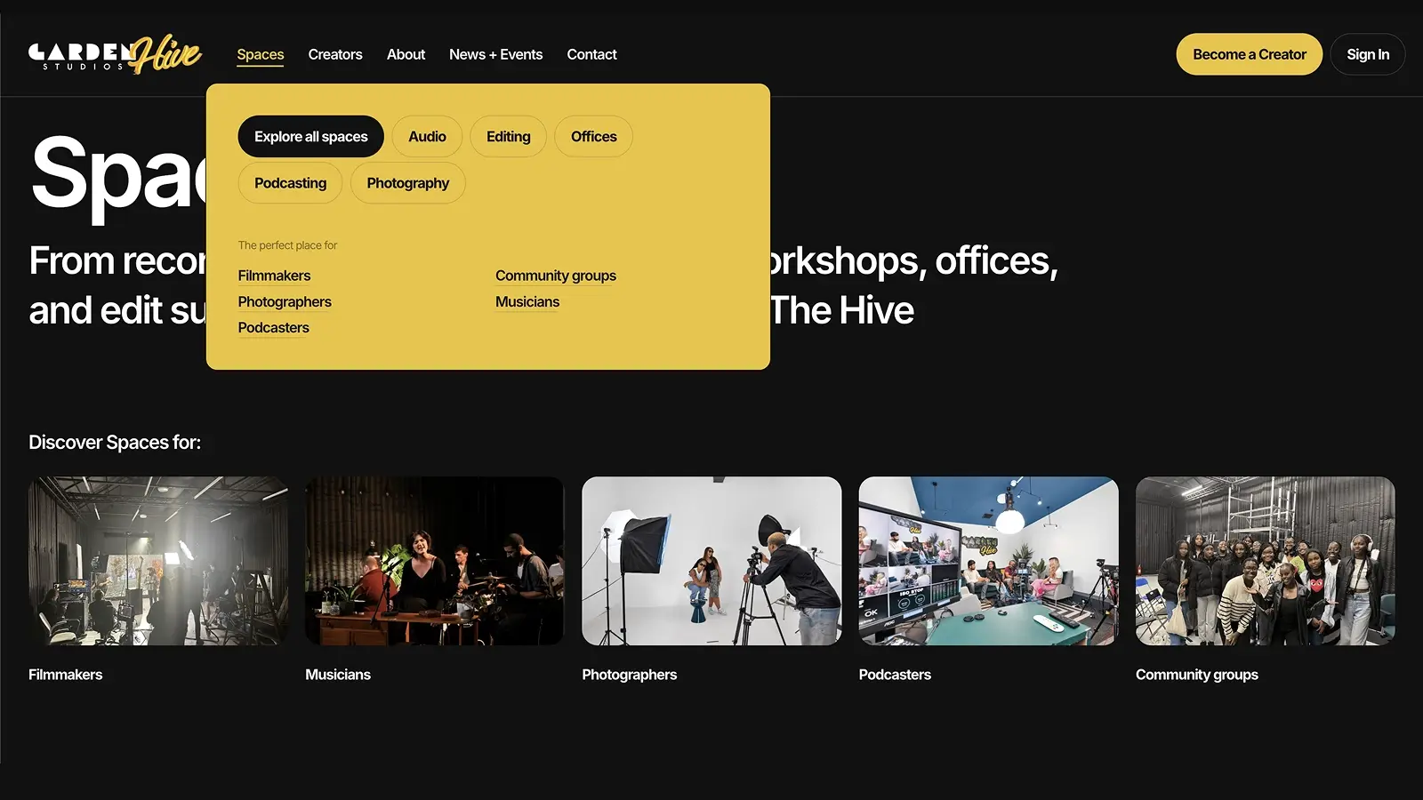 Hive — desktop menu view