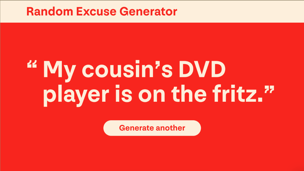 National Sparks — excuse generator view on desktop.