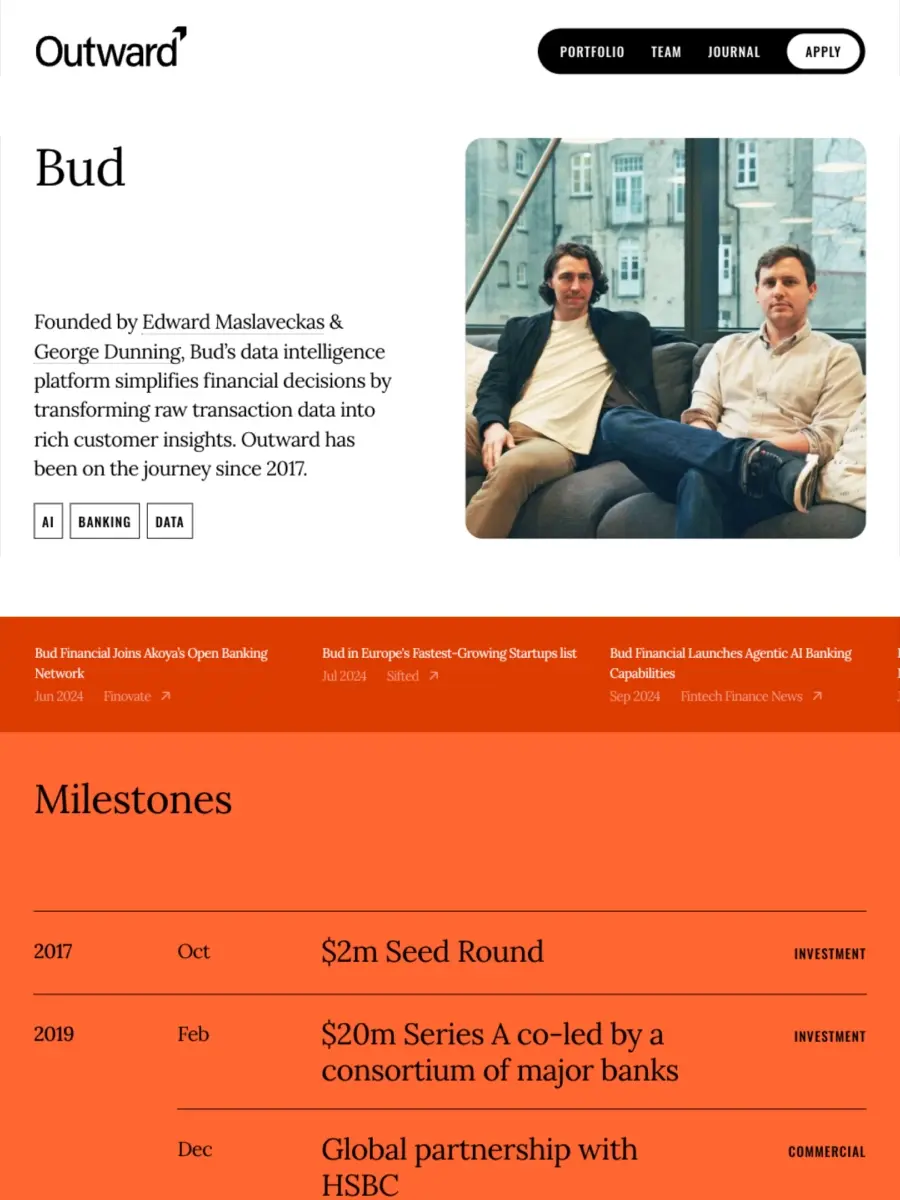 Outward VC — mobile view showing company overview